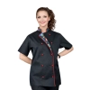 Bluza kucharska damska czarna rękaw krótki lamówka wzór W4 roz. XS – bluza kucharska – odzież gastronomiczna